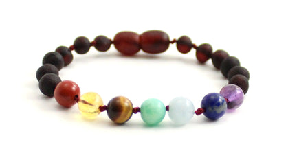 Baltic Amber Raw Cherry Bracelet With Chakra Gemstones-4
