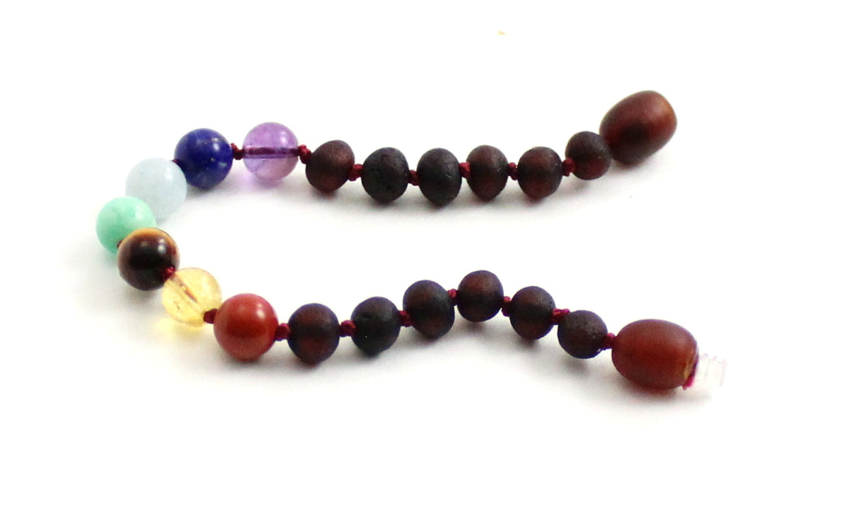 Baltic Amber Raw Cherry Bracelet With Chakra Gemstones-2