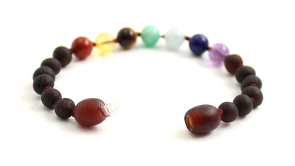 Baltic Amber Raw Cherry Bracelet With Chakra Gemstones-3