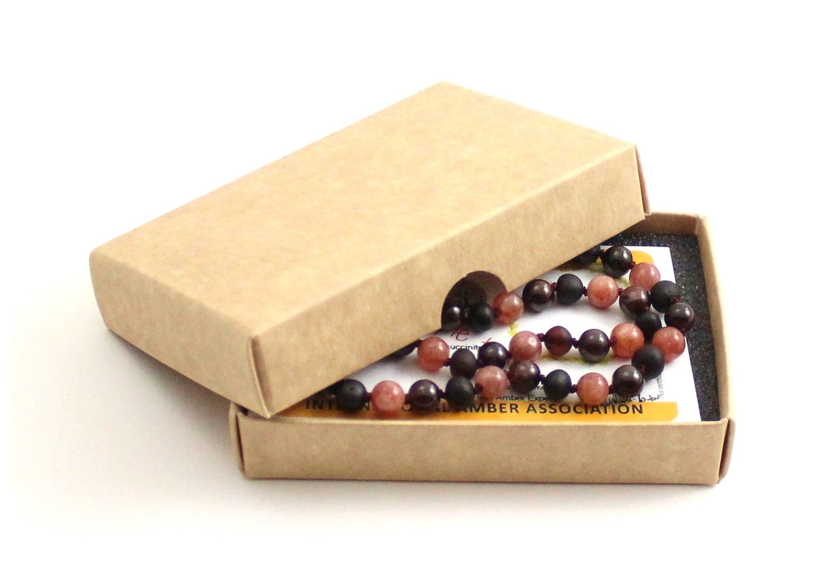 Amber Cherry Unpolished, Sunstone and Garnet Necklace-1