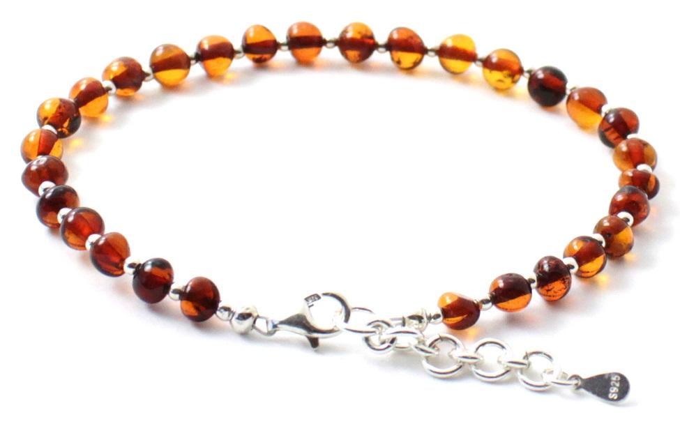 Amber Cognac Women's Anklet Made With Silver-2