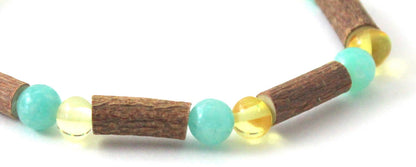 Amber Lemon Polished Stretch Bracelet With Amazonite and Hazelwood-2