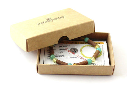 Amber Lemon Polished Stretch Bracelet With Amazonite and Hazelwood-1