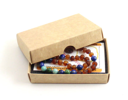 Amber Cognac Raw, Lapis Lazuli Necklace with Gems-1