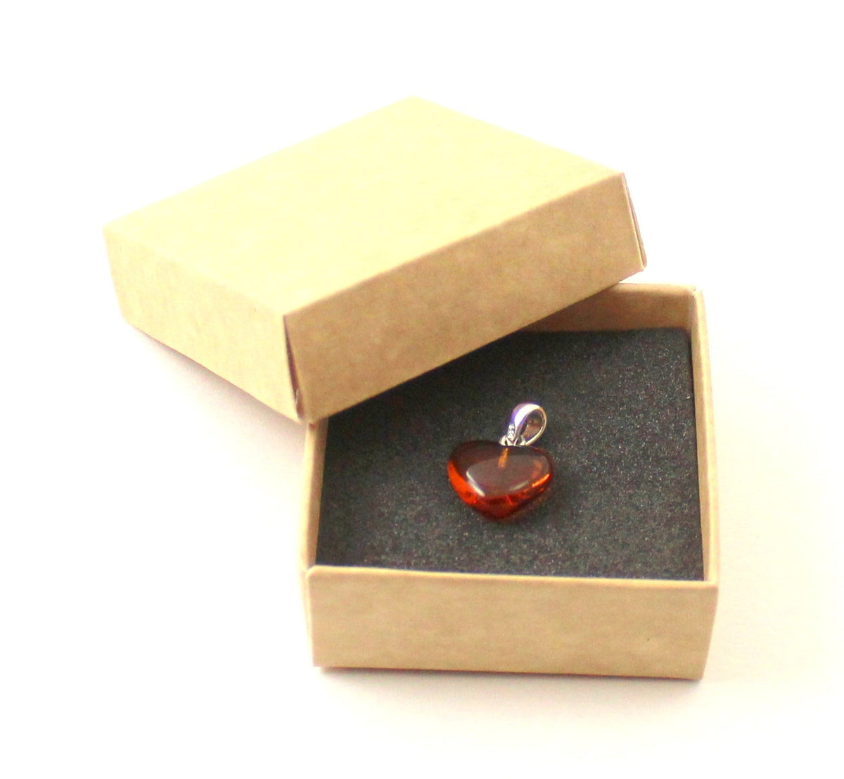 Amber Heart Cognac Pendant With Silver-1