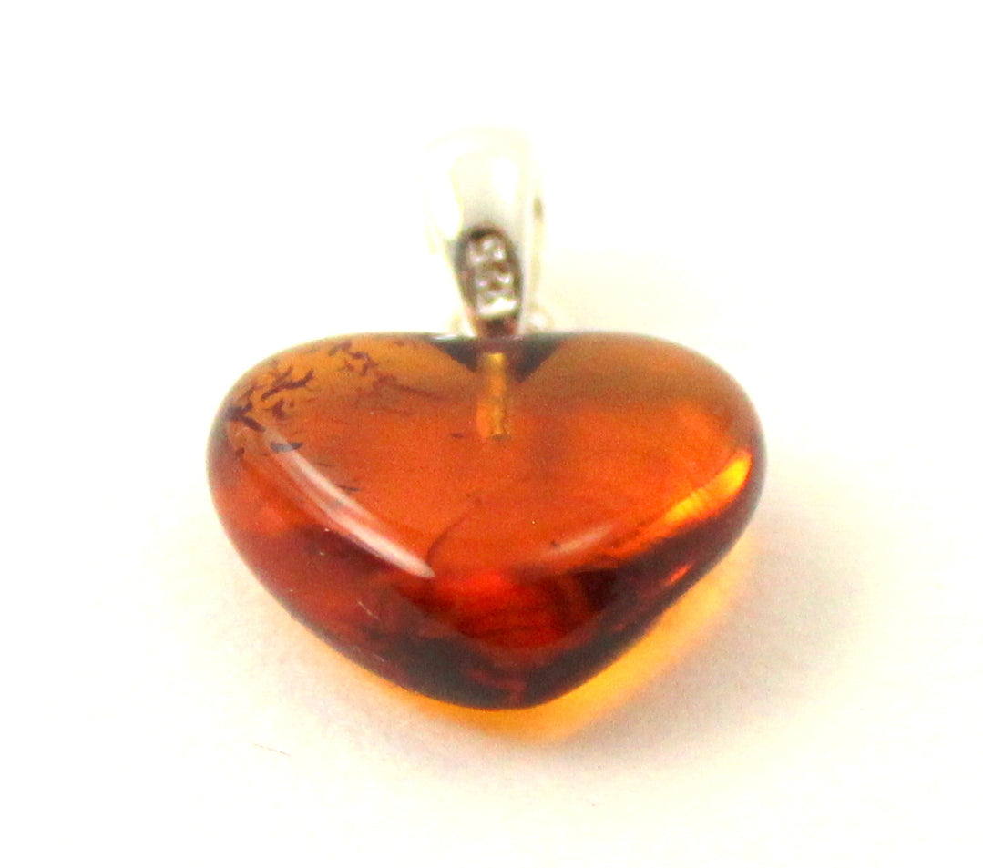 Amber Heart Cognac Pendant With Silver-2