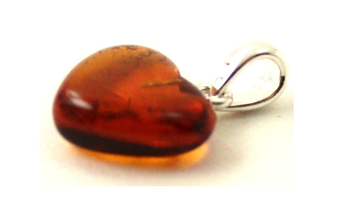 Amber Heart Cognac Pendant With Silver-3
