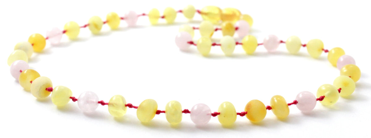 Amber Milky Yellow and Rose Quartz Necklace-2