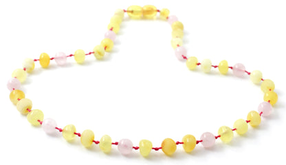 Amber Milky Yellow and Rose Quartz Necklace-1
