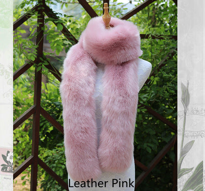 Long Faux Fox Fur Scarf - 180 cm Winter Wrap for Women - Rose Red