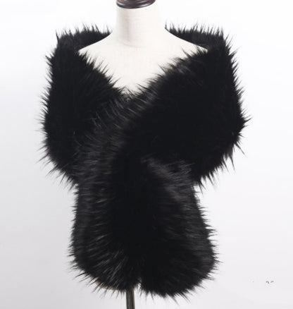 Long Faux Fox Fur Bridal Shawl - Elegant Evening Wrap - Wine Red