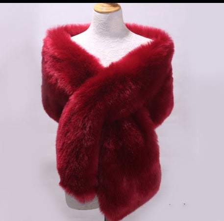 Long Faux Fox Fur Bridal Shawl - Elegant Evening Wrap
