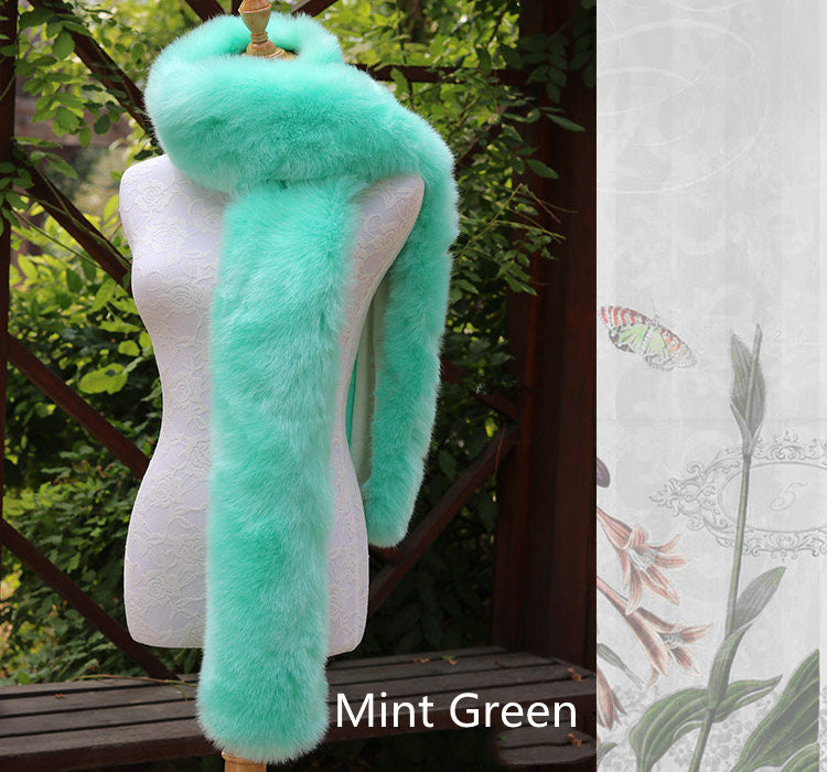 Long Faux Fox Fur Scarf - 180 cm Winter Wrap for Women - Black Jade Fox