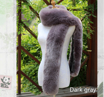 Long Faux Fox Fur Scarf - 180 cm Winter Wrap for Women - Violet