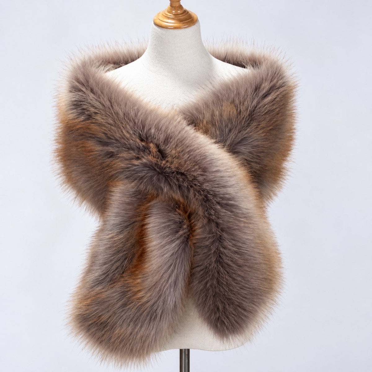 Brown gray faux fur bridal shawl wrap