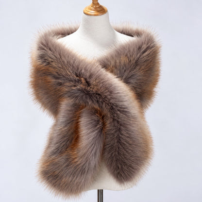Brown gray faux fur bridal shawl wrap