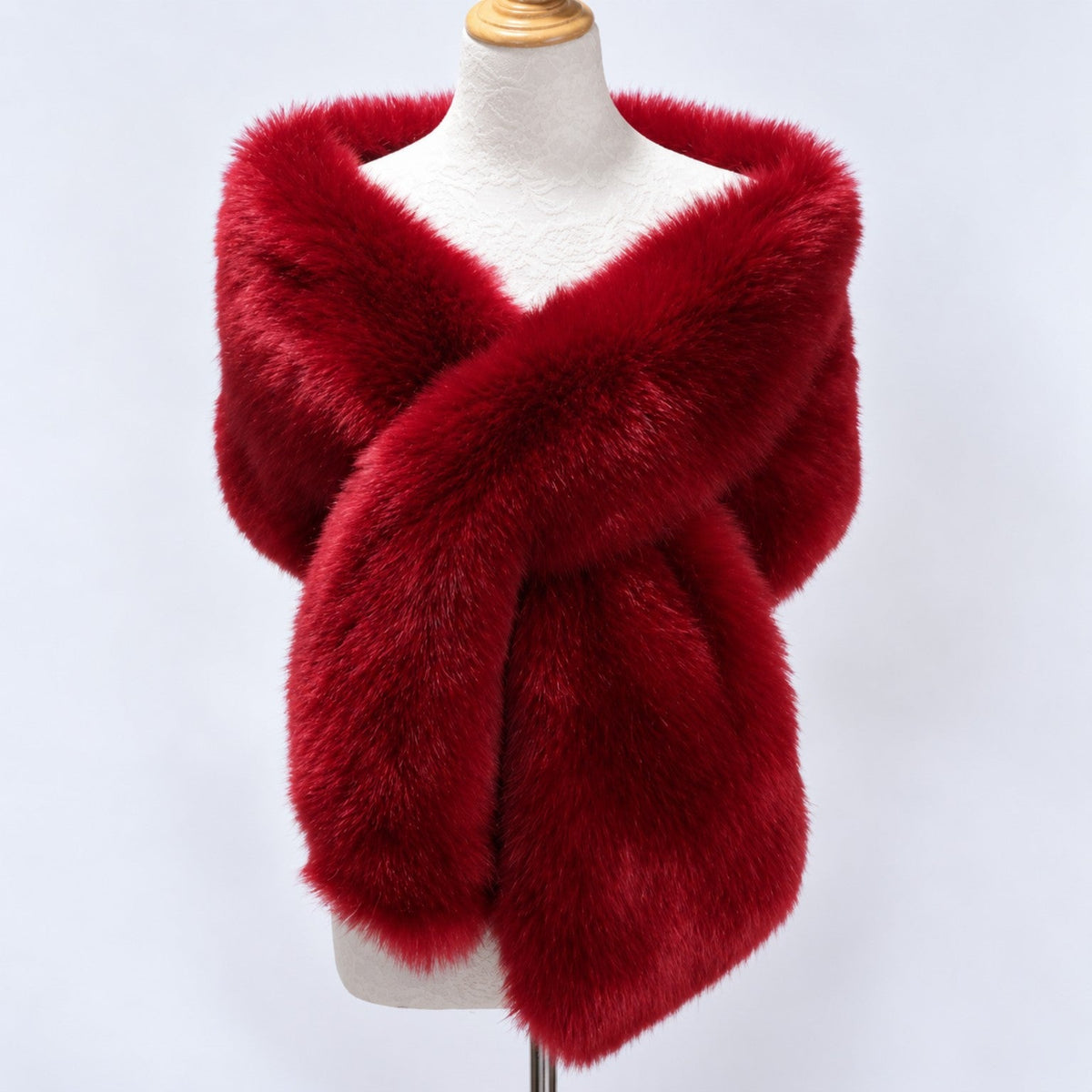 Wine red faux fur bridal shawl wrap