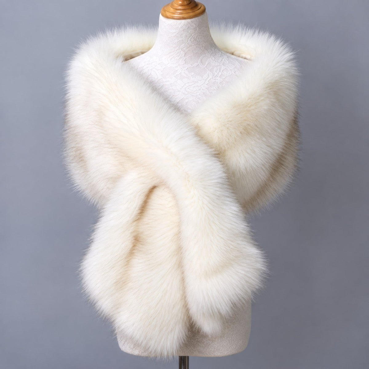 White faux fur bridal shawl wrap