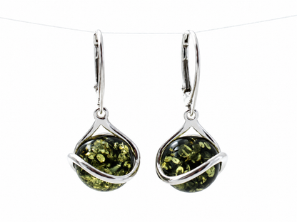 Oval green Baltic amber drop earrings – alternate view