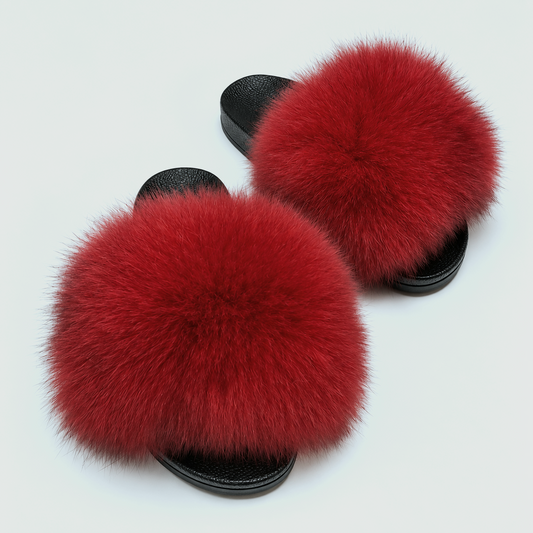 Red Real Fur Slippers – Arctic Fox Fur Slides