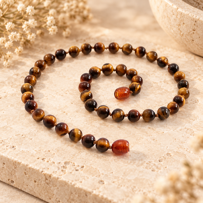 Tiger's eye round bead necklace styled view