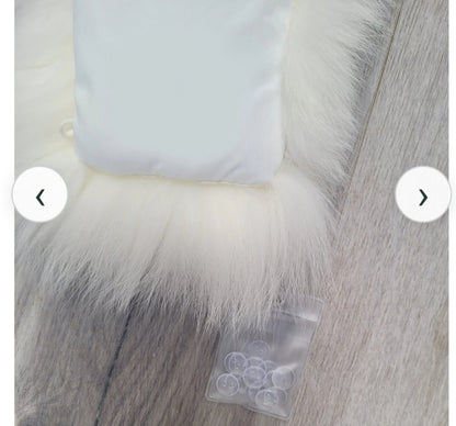Real fox fur collar lining and buttons detail