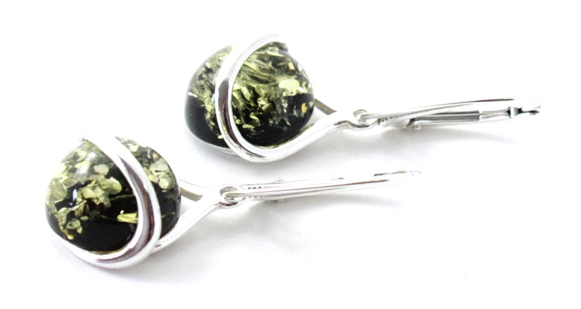 Amber Oval Green Drop Earrings With Silver-2