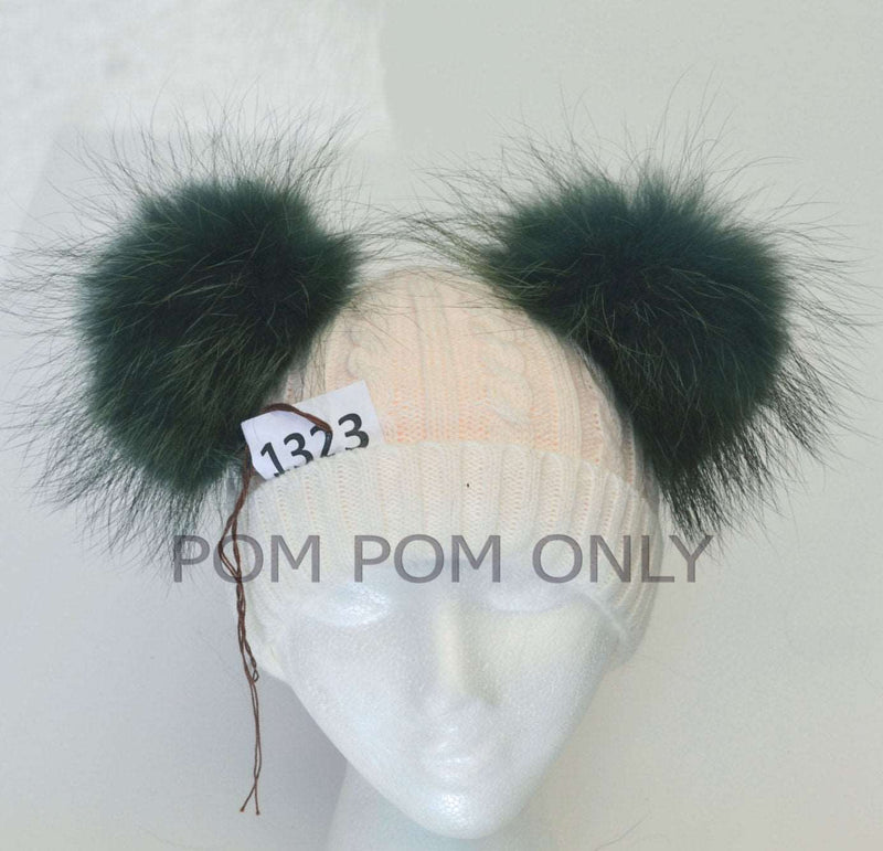 7,5" RACCOON FUR Pom Poms- PAIR! Raccoon Pom Pom, Fur Ears, Genuine Fur, Green Pom Pom, Handmade Fur Pom Pom, Pom Pom Hat, Raccoon, Double