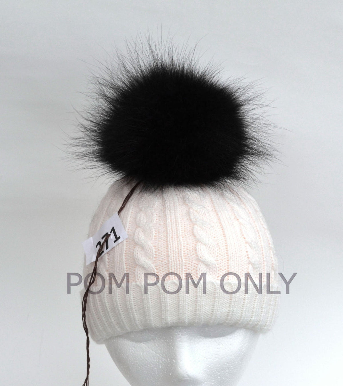 Black Large Fox Fur Pom Pom – genuine fox fur – image 1