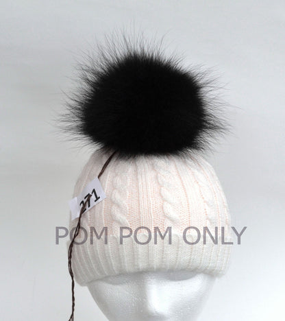 Black Large Fox Fur Pom Pom – genuine fox fur – image 1