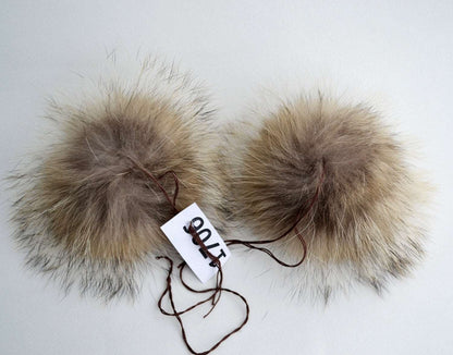 7" RACCOON Pom Poms- PAIR! Double Pom Pom, Real Fur Pom-Pom, Fur Ears, Genuine Fur, Handmade, Fur Pom Pom, Raccoon Double Pom Pom Beanie