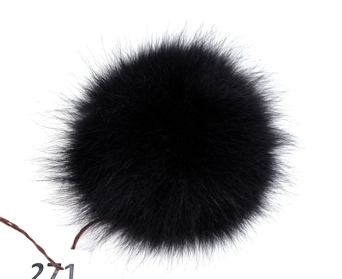 Black Large Fox Fur Pom Pom – genuine fox fur – image 2