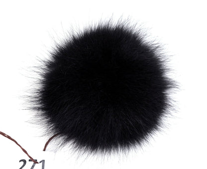Black Large Fox Fur Pom Pom – genuine fox fur – image 2