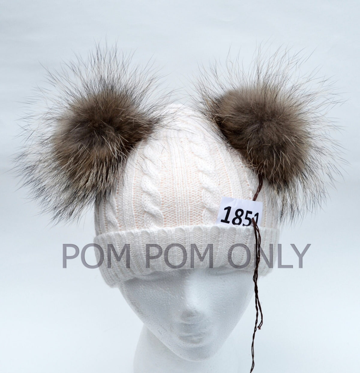 Natural Raccoon Double Raccoon Pom Poms – genuine raccoon fur – image 1