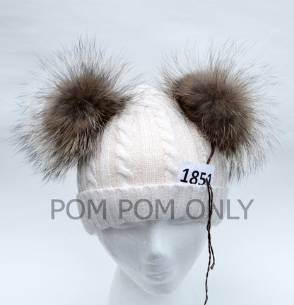 Natural Raccoon Double Raccoon Pom Poms – genuine raccoon fur – image 1