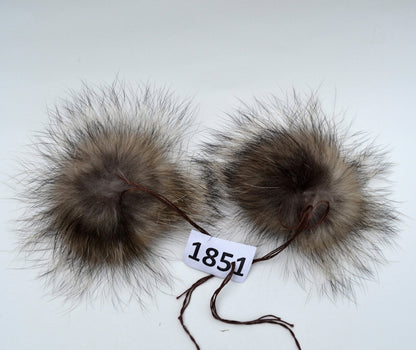 Natural Raccoon Double Raccoon Pom Poms – genuine raccoon fur – image 3