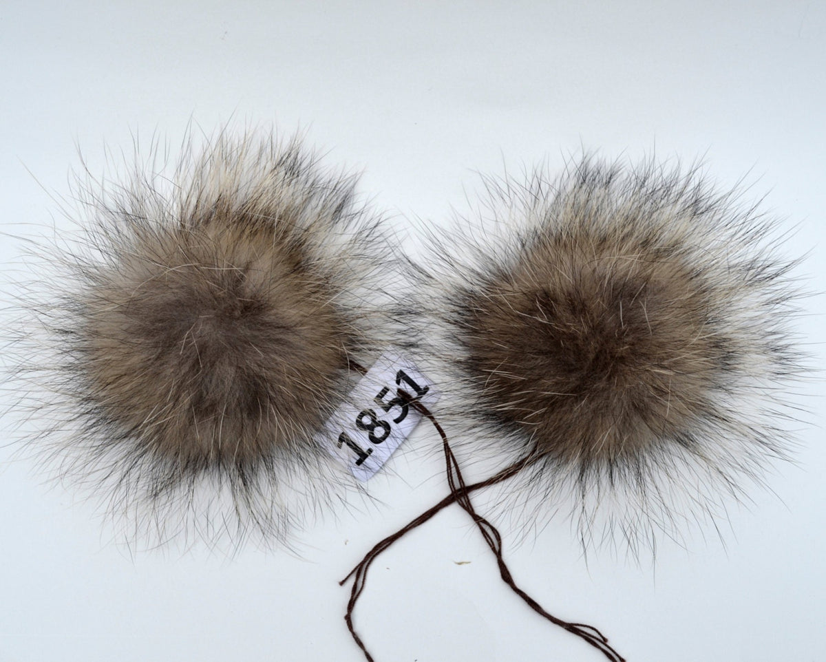 Natural Raccoon Double Raccoon Pom Poms – genuine raccoon fur – image 2