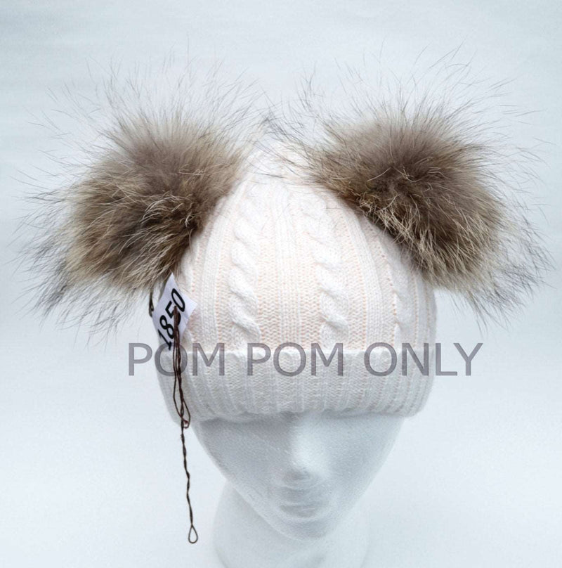 7" RACCOON FUR Pom Poms- PAIR! Double Pom Pom, Real Fur Pom-Pom, Fur Ears, Genuine Fur, Handmade, Fur Pom Pom, Raccoon Double Pom Pom Beanie