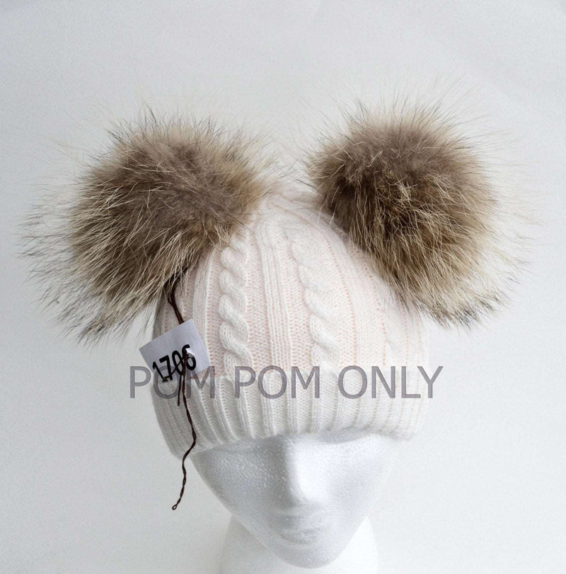 7" RACCOON Pom Poms- PAIR! Double Pom Pom, Real Fur Pom-Pom, Fur Ears, Genuine Fur, Handmade, Fur Pom Pom, Raccoon Double Pom Pom Beanie
