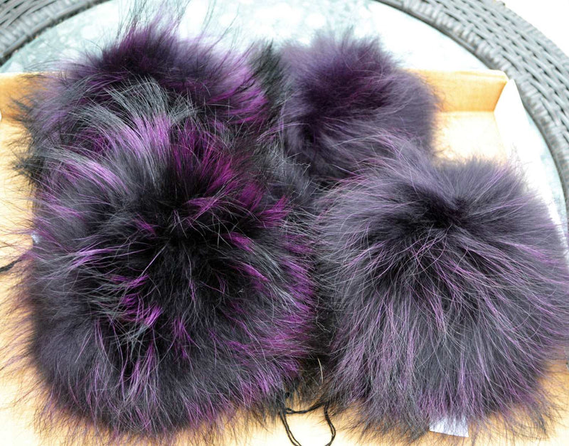 8-9,5" EXTRA LARGE PURPLE Pom Poms! Purple Raccoon Pom Pom Giant Pom Pom for Chunky Hat Beanie Tuque Winter Knit Hats  Puff Fluffy Fur Ball