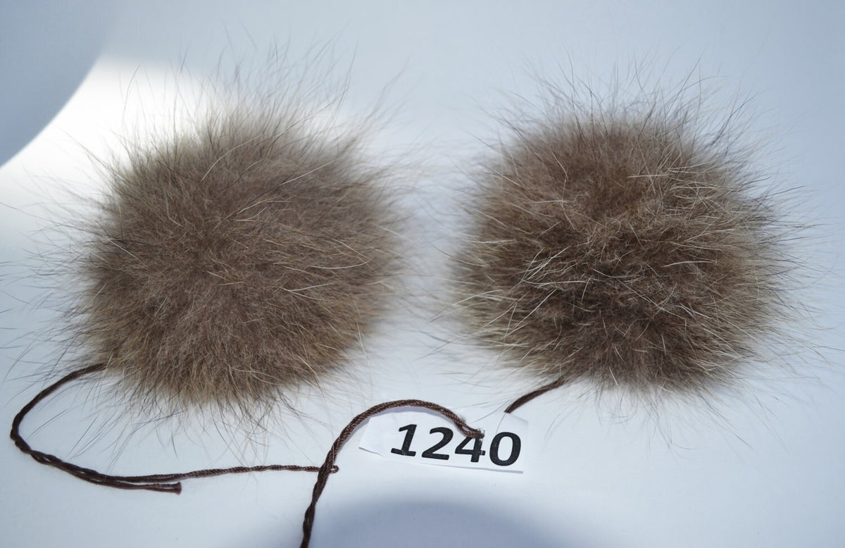 Light Beige Detachable Fur Pom Pom Pair – genuine raccoon fur – image 2