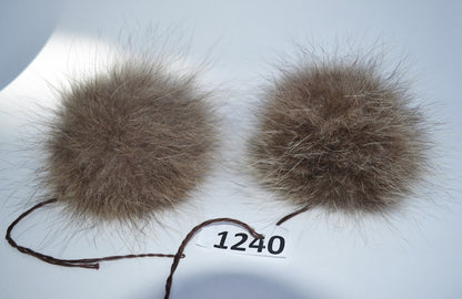 Light Beige Detachable Fur Pom Pom Pair – genuine raccoon fur – image 2