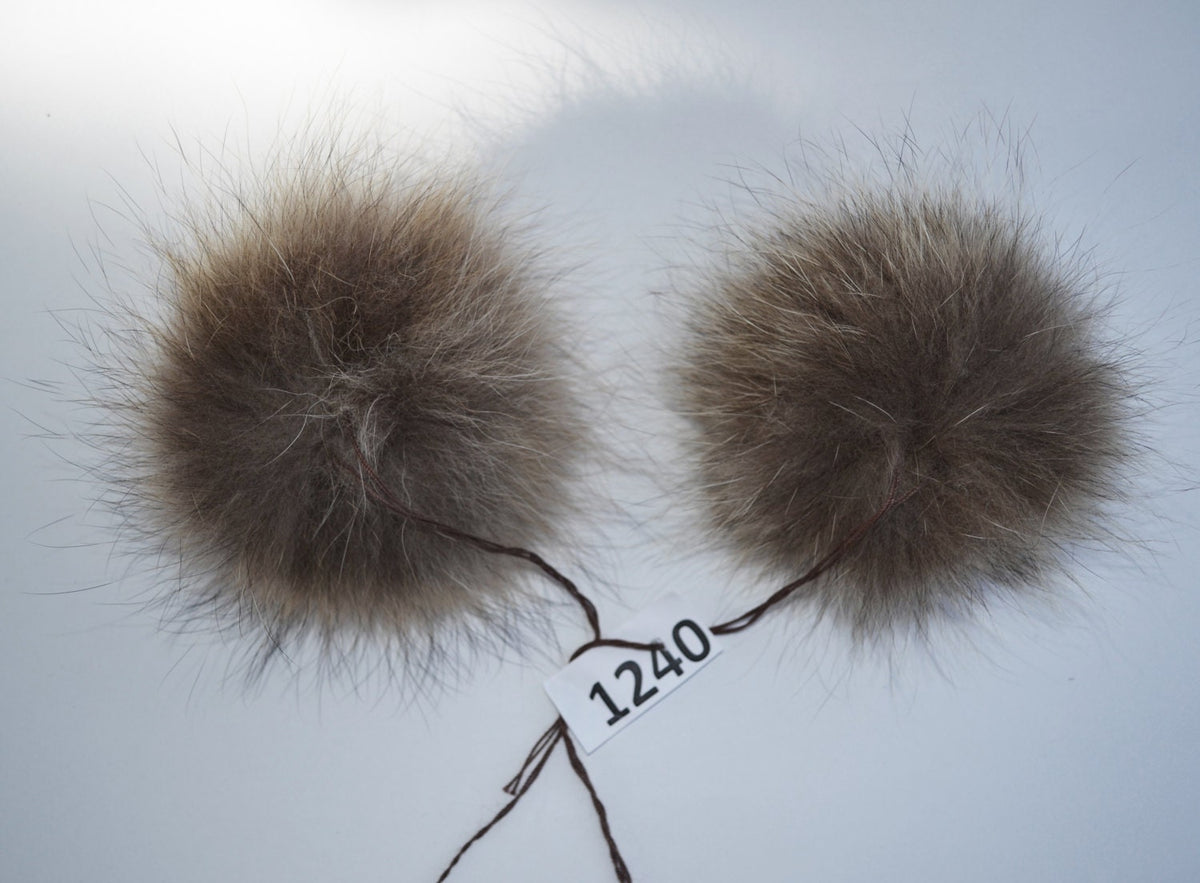 Light Beige Detachable Fur Pom Pom Pair – genuine raccoon fur – image 3