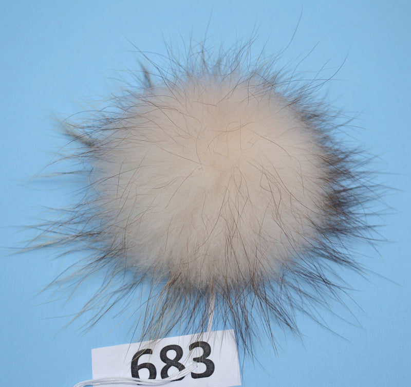 7-9" EXTRA LARGE WHITE Pom Poms with dark tips! Fur Pom Pom Double Raccoon Cream Pom Pom Chunky Hat Beanie Tuque Knit Hat Puff Fur Ball