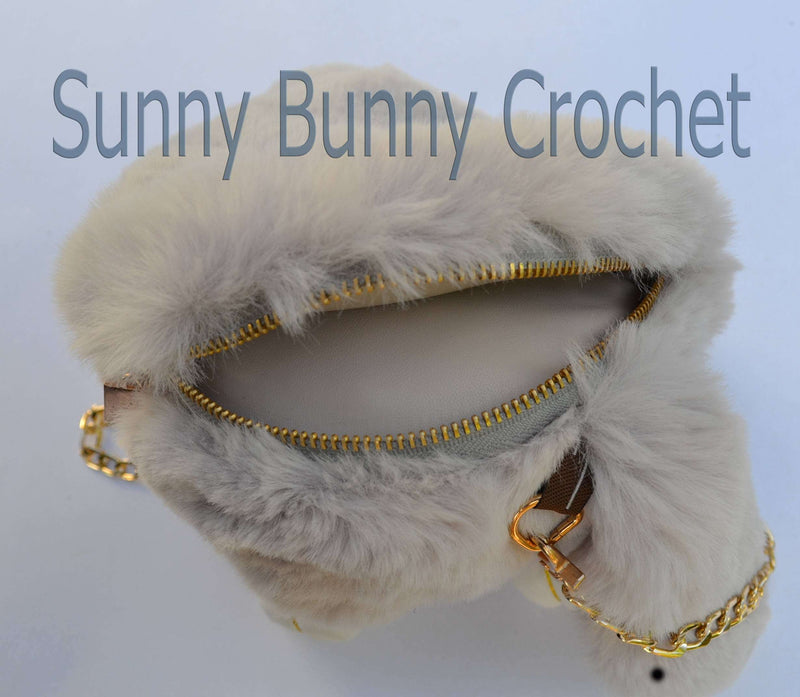 Gray Rabbit Shoulder Bag Rabbit Bag Real Fur Backpack Women Purse Girls Handbag Phone Bag Animal Bag with Chain Clutch Purse Cosmetic Bag