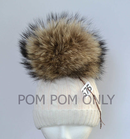 9,5" HUGE FUR POMPOM! Large Raccoon Pom-Pom, Fur Pom Pom for Hat, Pom Pom for Women Hat, for Children Hat, for Knit Hat, Raccoon Fur, Child