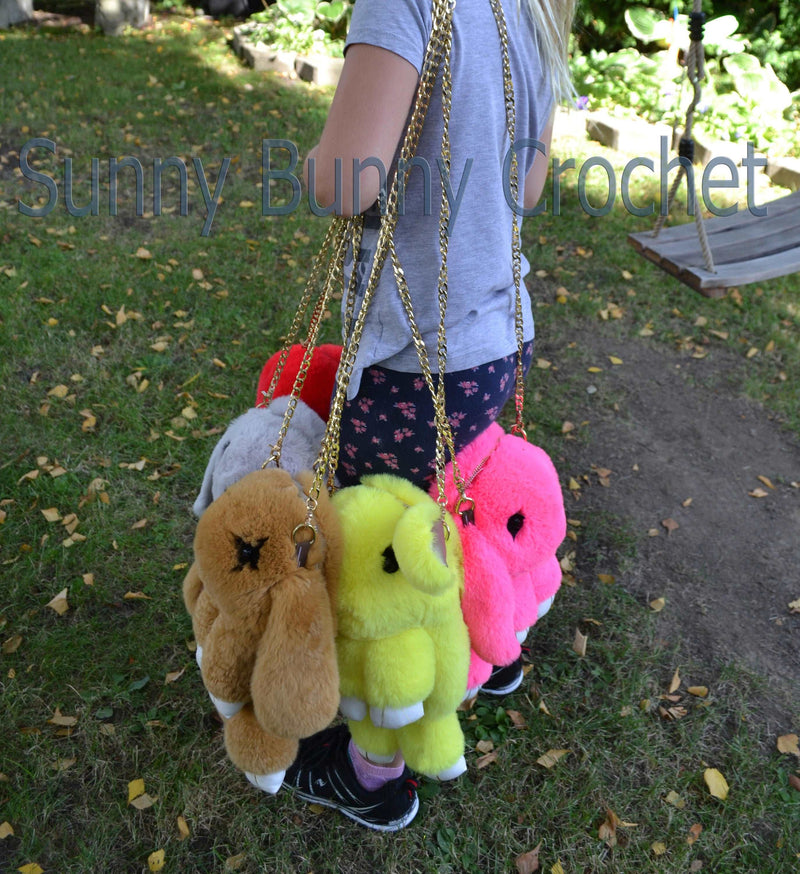 Brown Rabbit Handbag Girls Shoulder Bag Rabbit Bag Real Fur Backpack Women Purse  Phone Bag Animal Bag with Chain Clutch Purse Cosmetic Bag