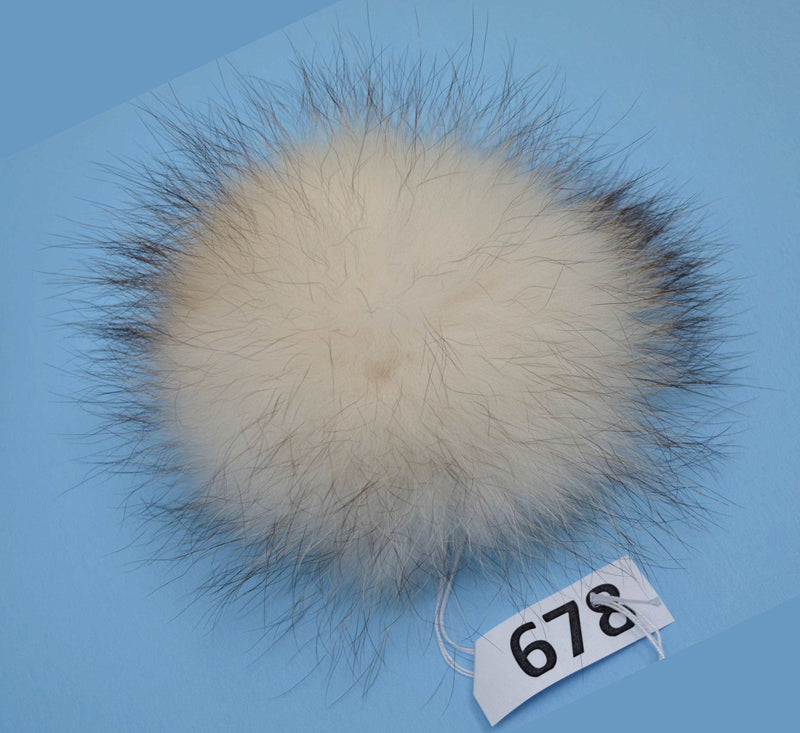 7-9" EXTRA LARGE WHITE Pom Poms with dark tips! Fur Pom Pom Double Raccoon Cream Pom Pom Chunky Hat Beanie Tuque Knit Hat Puff Fur Ball