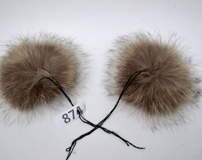 Natural Raccoon Raccoon Fur Pom Pom Pair – genuine raccoon fur – image 3