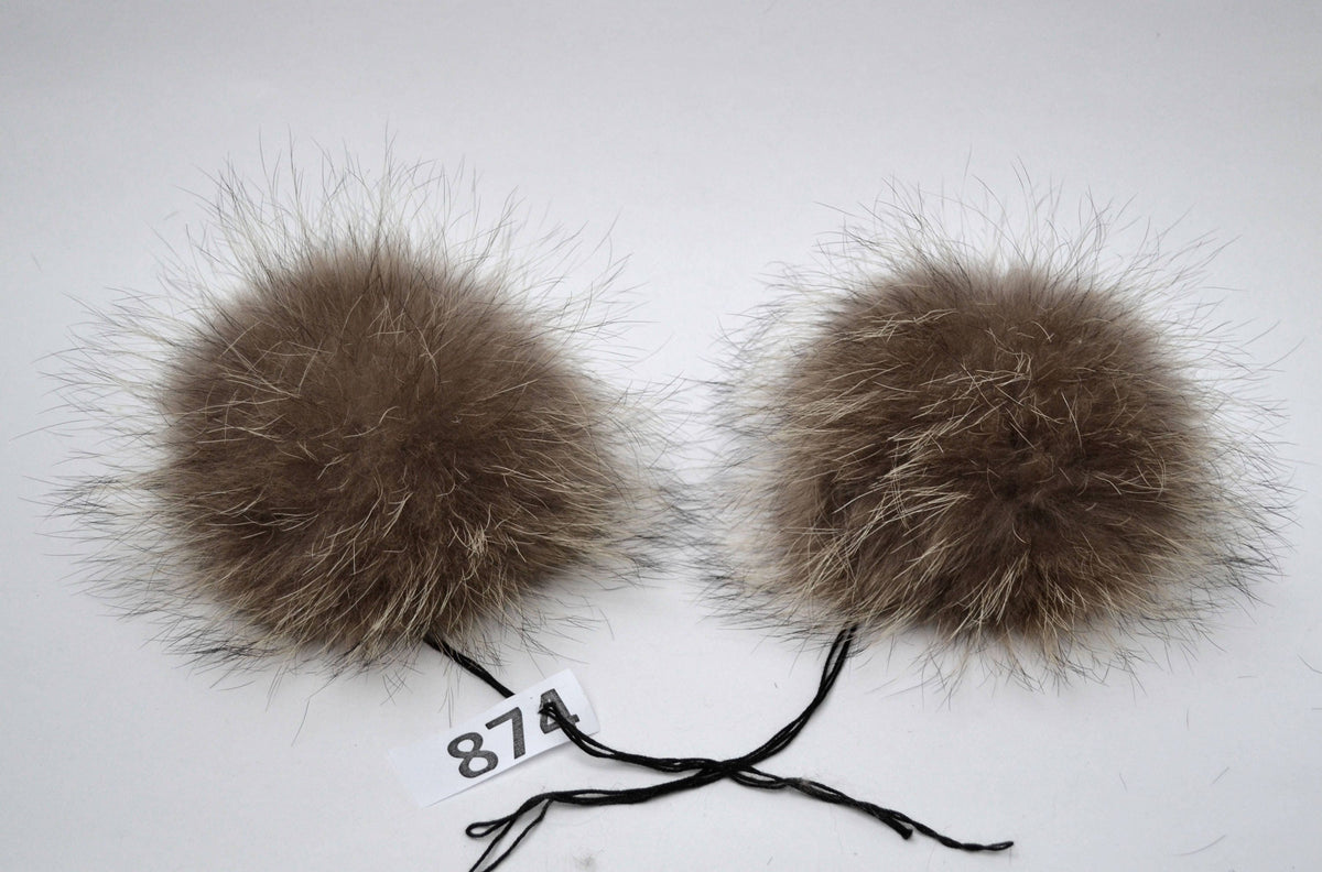 Natural Raccoon Raccoon Fur Pom Pom Pair – genuine raccoon fur – image 2